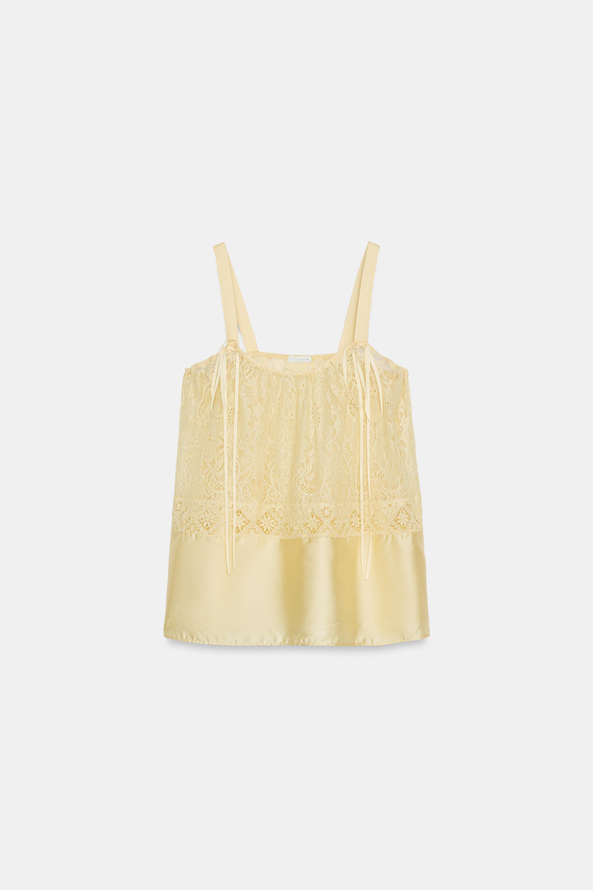ZW COLLECTION SATIN LACE TOP - Light yellow | ZARA United Kingdom