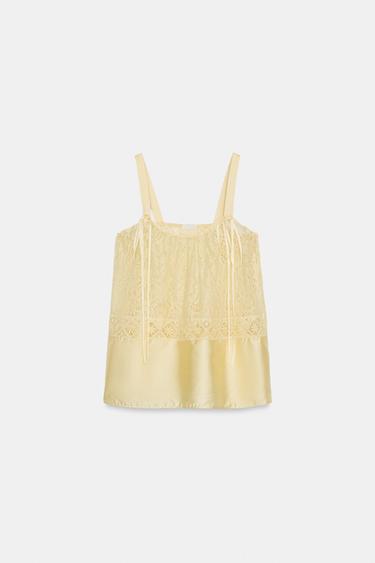 TOP SATINÉ DENTELLE ZW COLLECTION - Jaune clair de Zara - Image 5