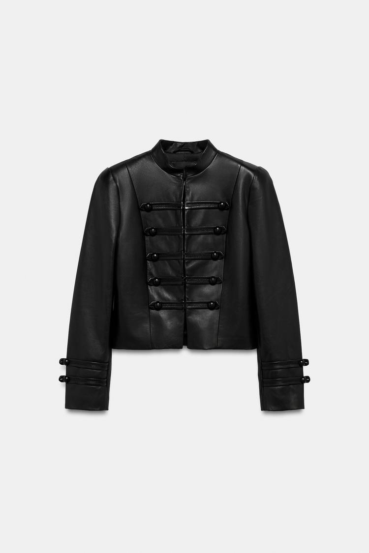 Chaqueta 100% cuero con cierre de botón 5