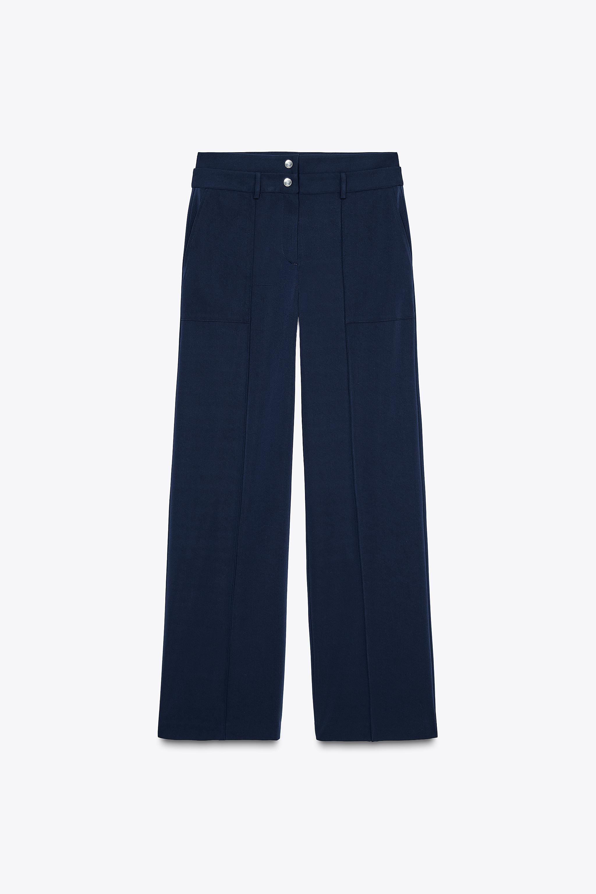 WIDE-LEGパンツ ダブルウエストバンド - ネイビーブルー | ZARA