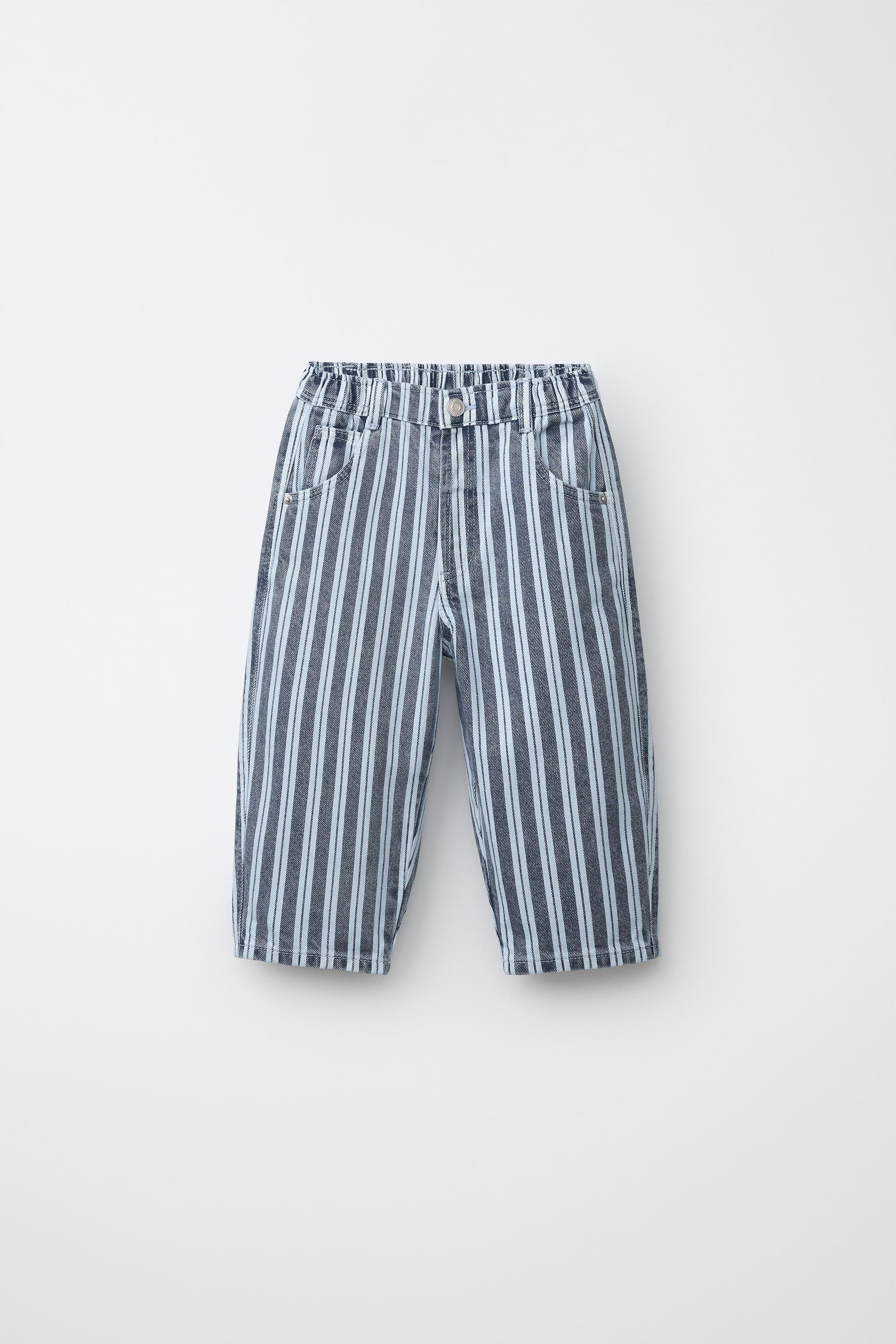 STRIPED BAGGY JEANS — Blue / White