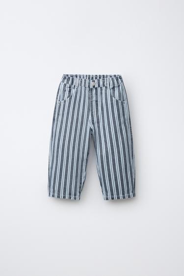 JEANS BAGGY مخطط - أزرق / أبيض الخاص بـ Zara - صورة 0