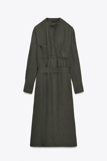 ZW COLLECTION MIDI BELTED DRESS - Mid-green by Zara
