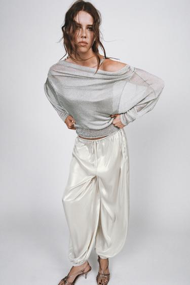 ТОП ИЗ МЕТАЛЛИЗИРОВАННОЙ НИТИ С РУКАВАМИ «ЛЕТУЧАЯ МЫШЬ» — СЕРЕБРИСТЫЙ от Zara