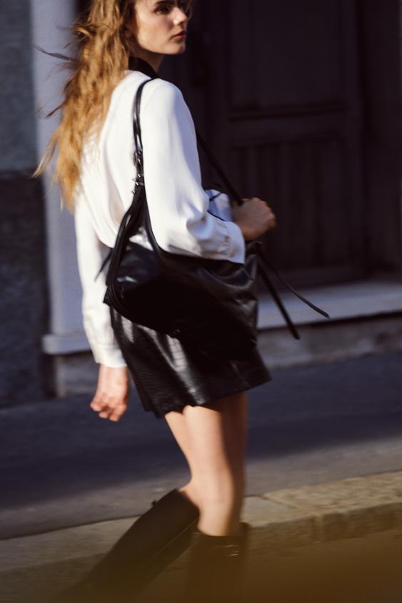 CONTRAST COLLAR CREPE SHIRT - Size S