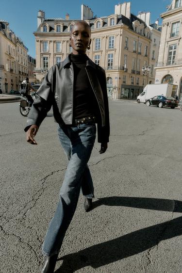 Zara 人造皮革夾克 - 黑色