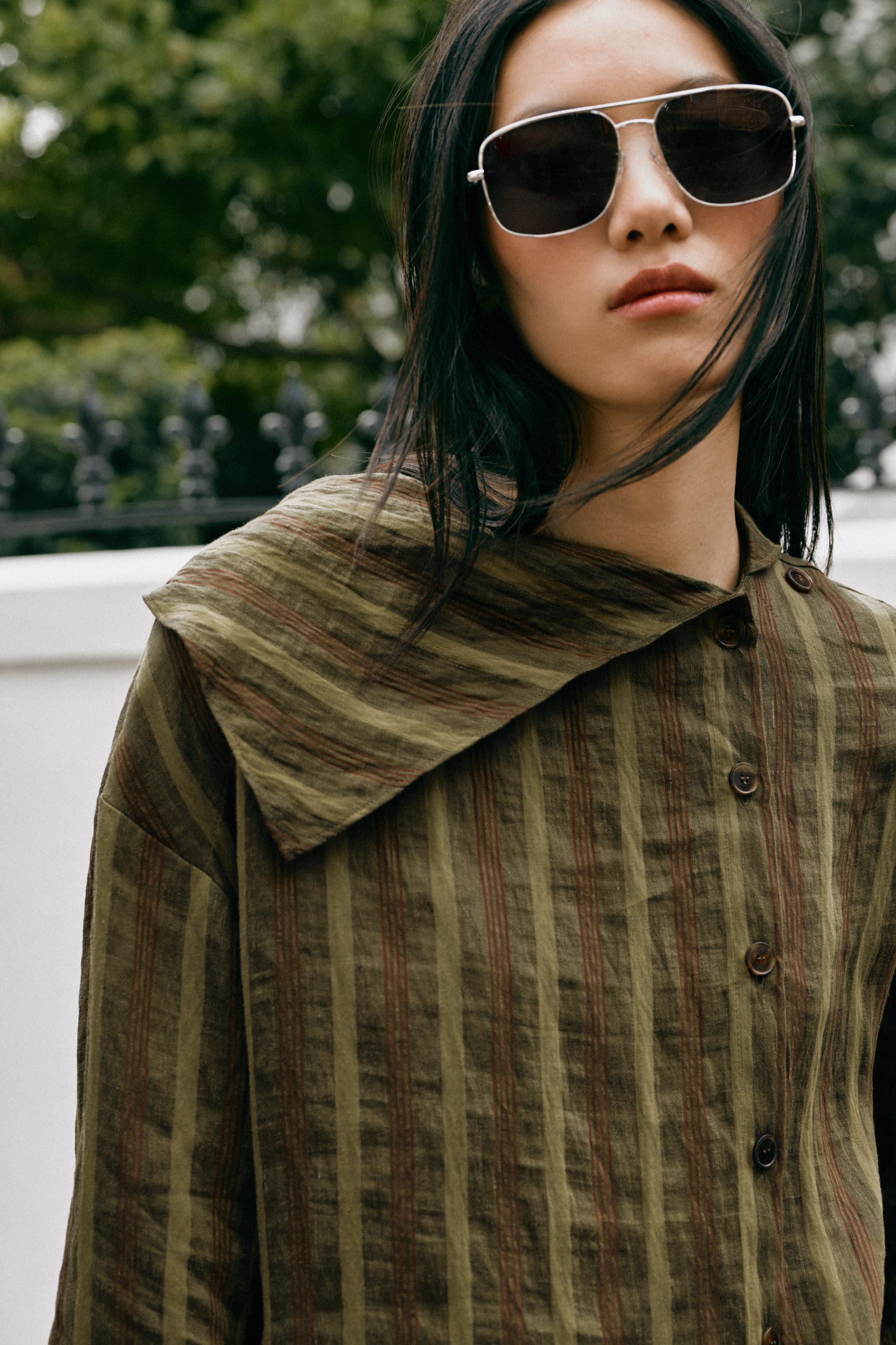 Женские рубашки Zara STRIPED WRAP SHIRT — фото 5