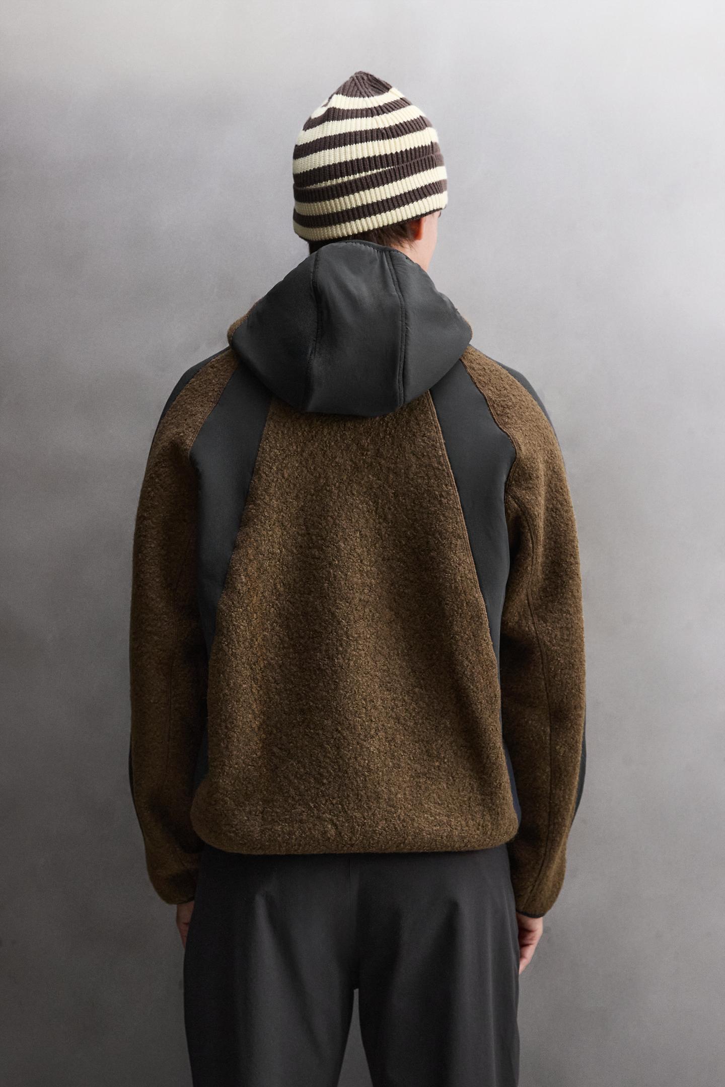 Мужская куртка Zara Color Block Combined Fleece, цвет: Коричневый синий — фото 3