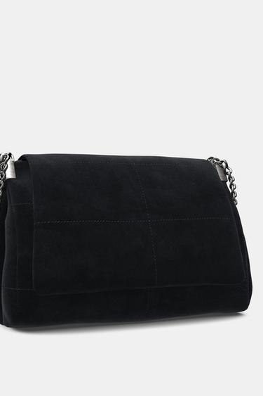 SPLIT SUEDE LEATHER SHOULDER BAG - Black by Zara - Image 8