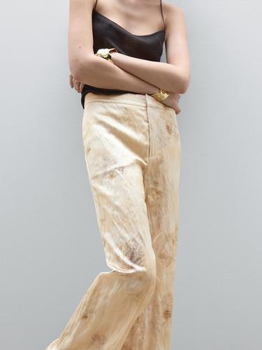 Zara Flowing straight-leg metallic trousers - Yellow