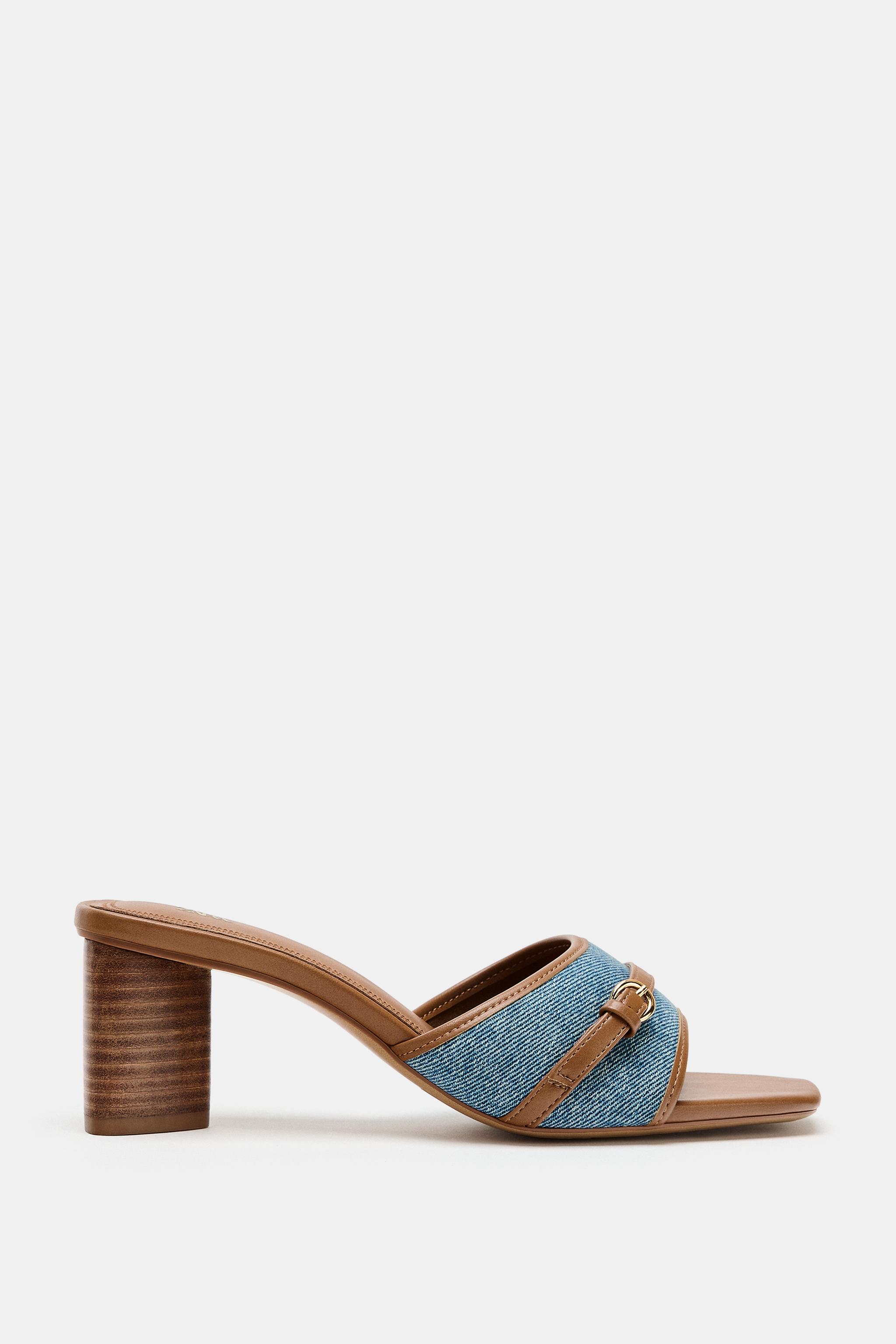 COMBINED DENIM HEELED SANDALS — Lavender Blue
