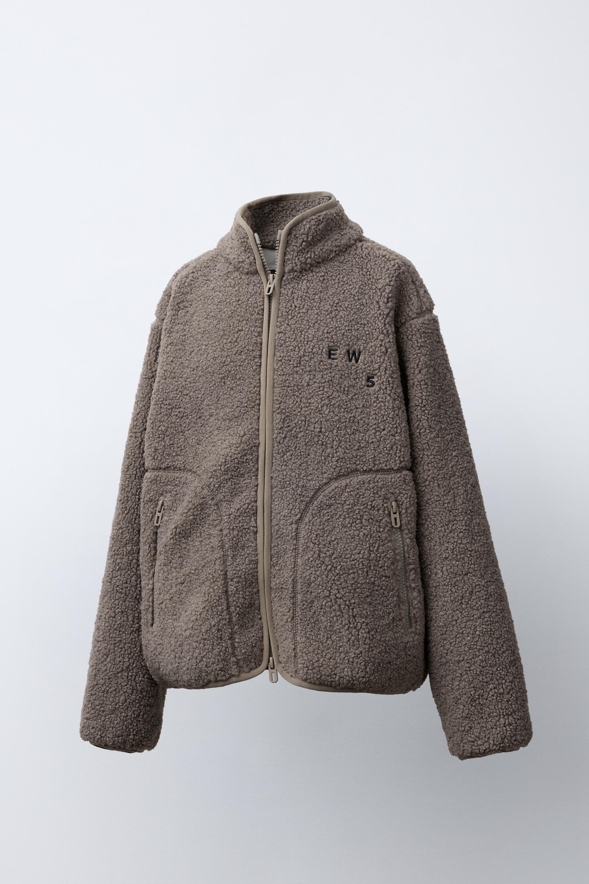 FAUX SHEARLING JACKET WITH EMBROIDERED TEXT - Brown | ZARA India