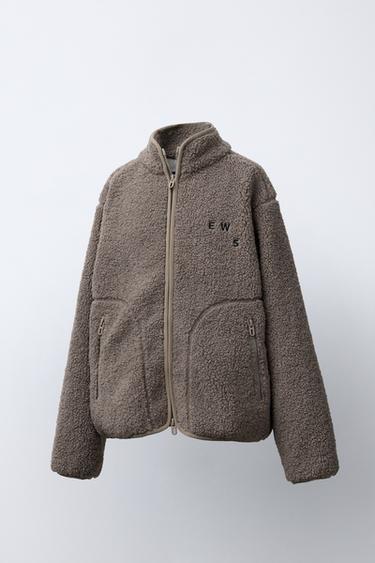 FAUX SHEARLING JACKET WITH EMBROIDERED TEXT - Brown by Zara - Image 1