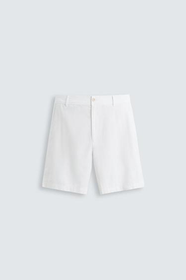 Zara COTTON LINEN BLEND SHORTS - White