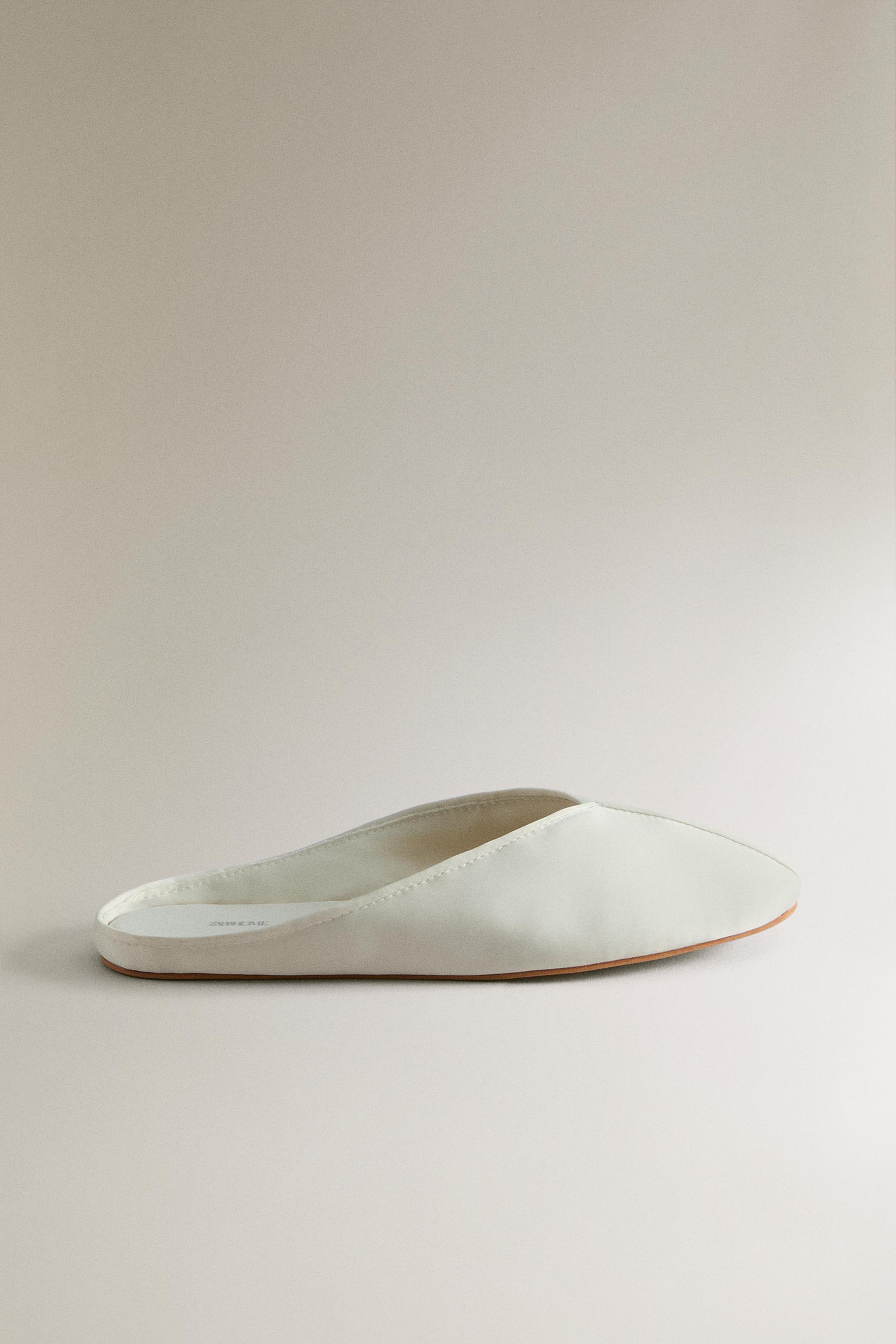 SATEEN MULES WITH PIPING — Beige