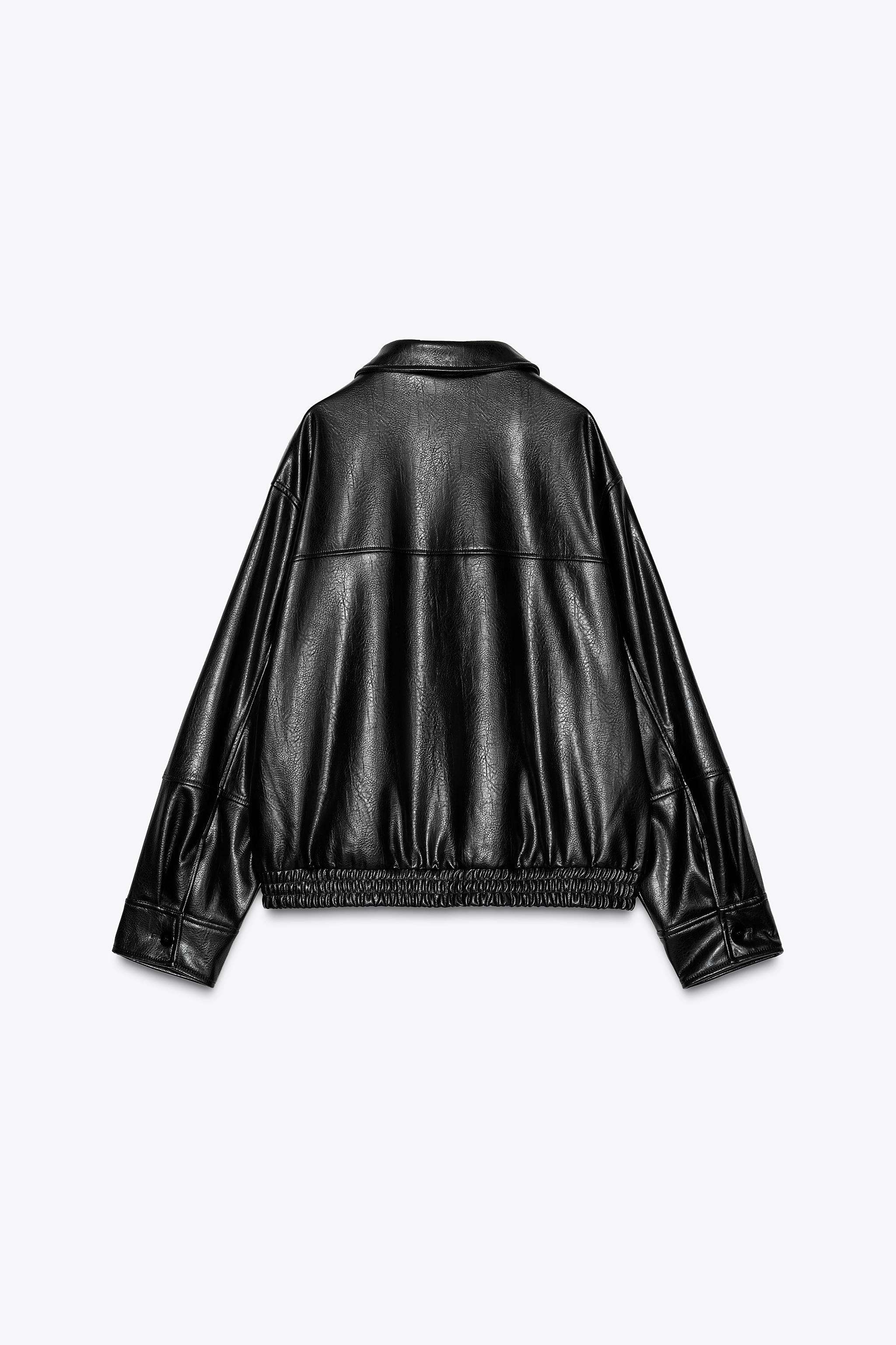 Black Leather Jacket Veste Zara Cuir LEATHER EFFECT BOMBER JACKET