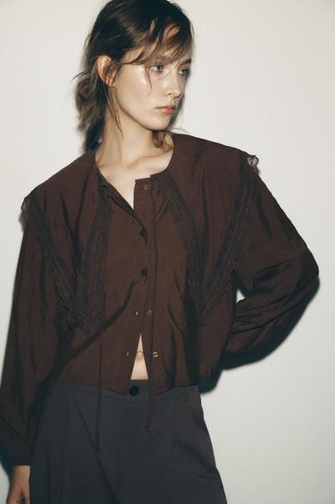 FLOWING SHIRT WITH PETER PAN COLLAR - Dark brown by Zara