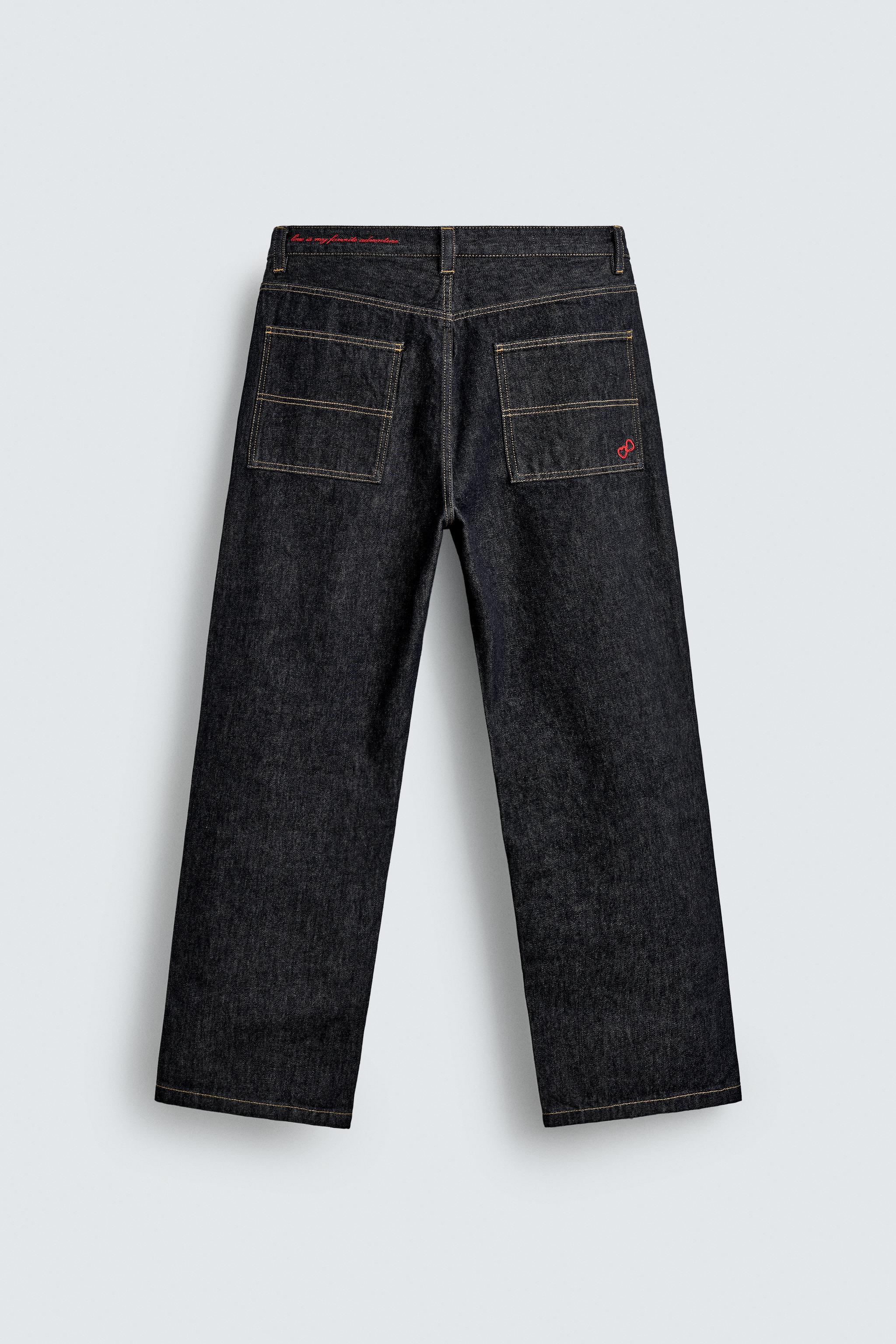 EMBROIDERED HEART DENIM CHINO PANTS - Blue | ZARA United States