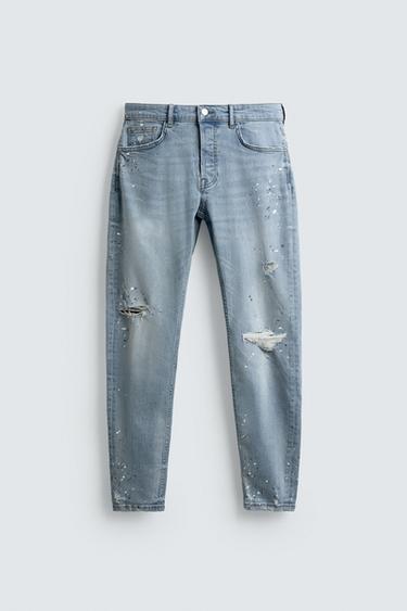 JEANS SKINNY FIT COM RASGÕES - Azul-claro da Zara