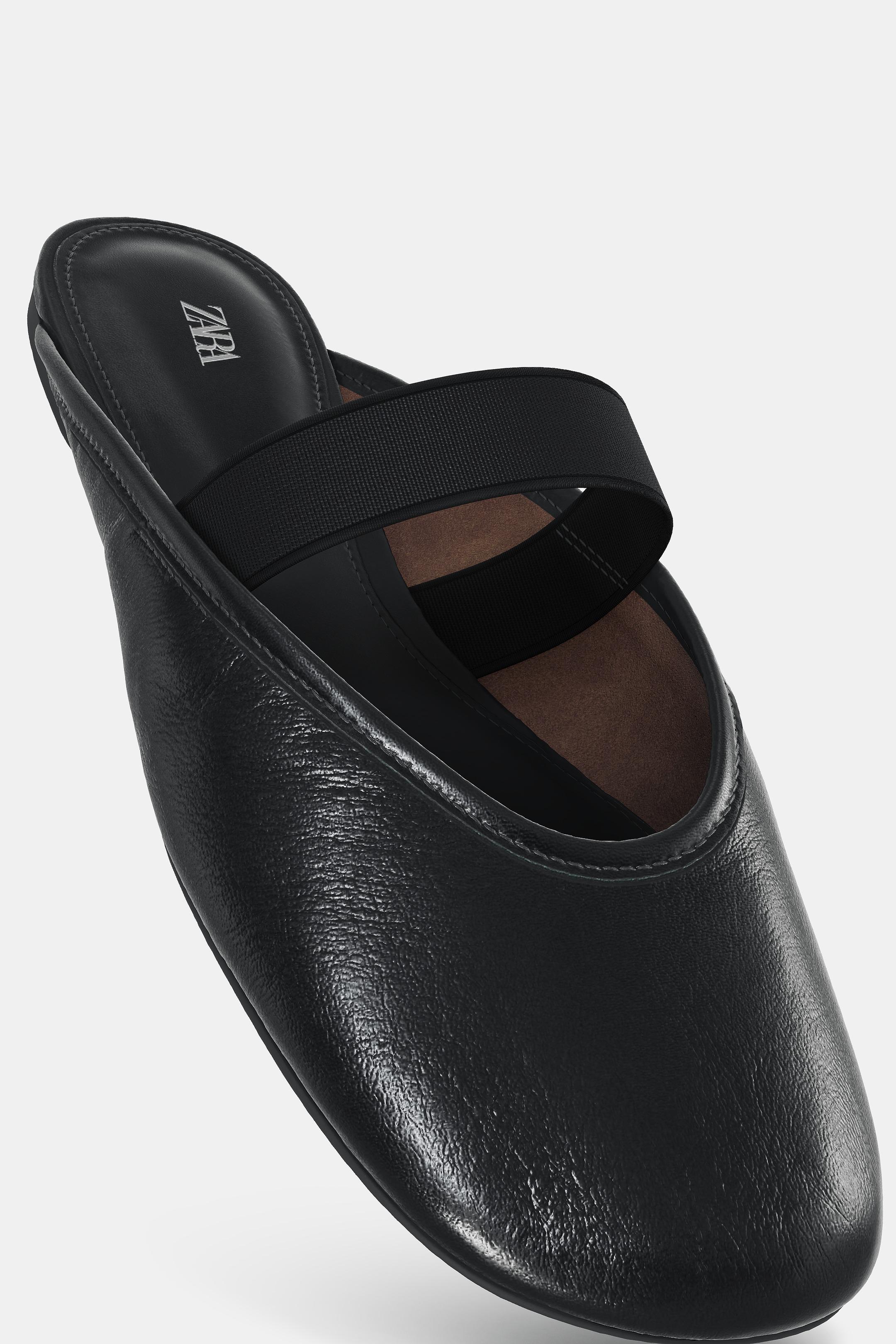 LEATHER SLINGBACK BALLET FLATS - Black by Zara