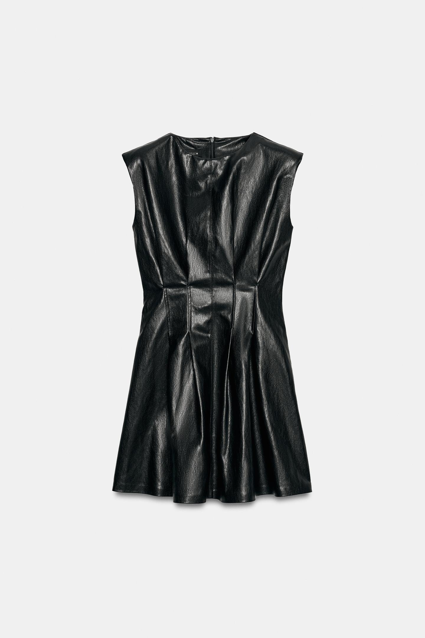 Женское платье Zara Faux Leather Mini, цвет: Чёрный — фото 6