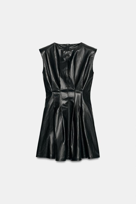 FAUX LEATHER MINI DRESS - Black
