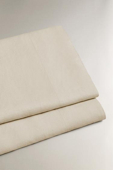 WASHED LINEN FLAT SHEET (140 GXM²) - Biscuit by Zara - Image 1