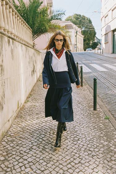 Zara 雙面針織高領飛行員外套 - 海藍色 - 圖片 0