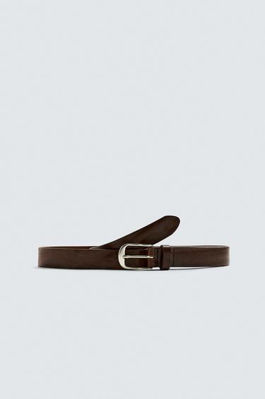 CEINTURE EN CUIR EFFET FROISSÉ - Marron de Zara - Image 2