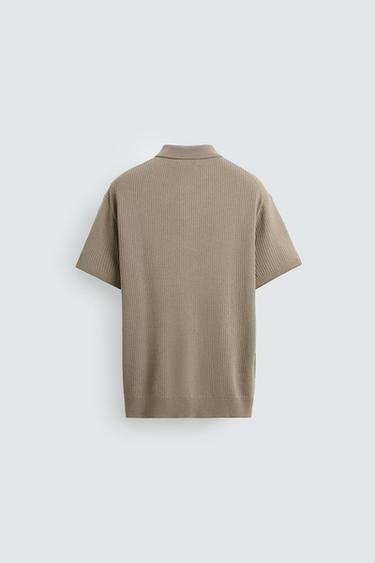 RIB KNIT POLO SHIRT - Beige by Zara - Image 7