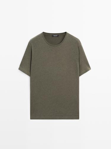 Zara Lightweight short sleeve cotton melange T-shirt - Green marl