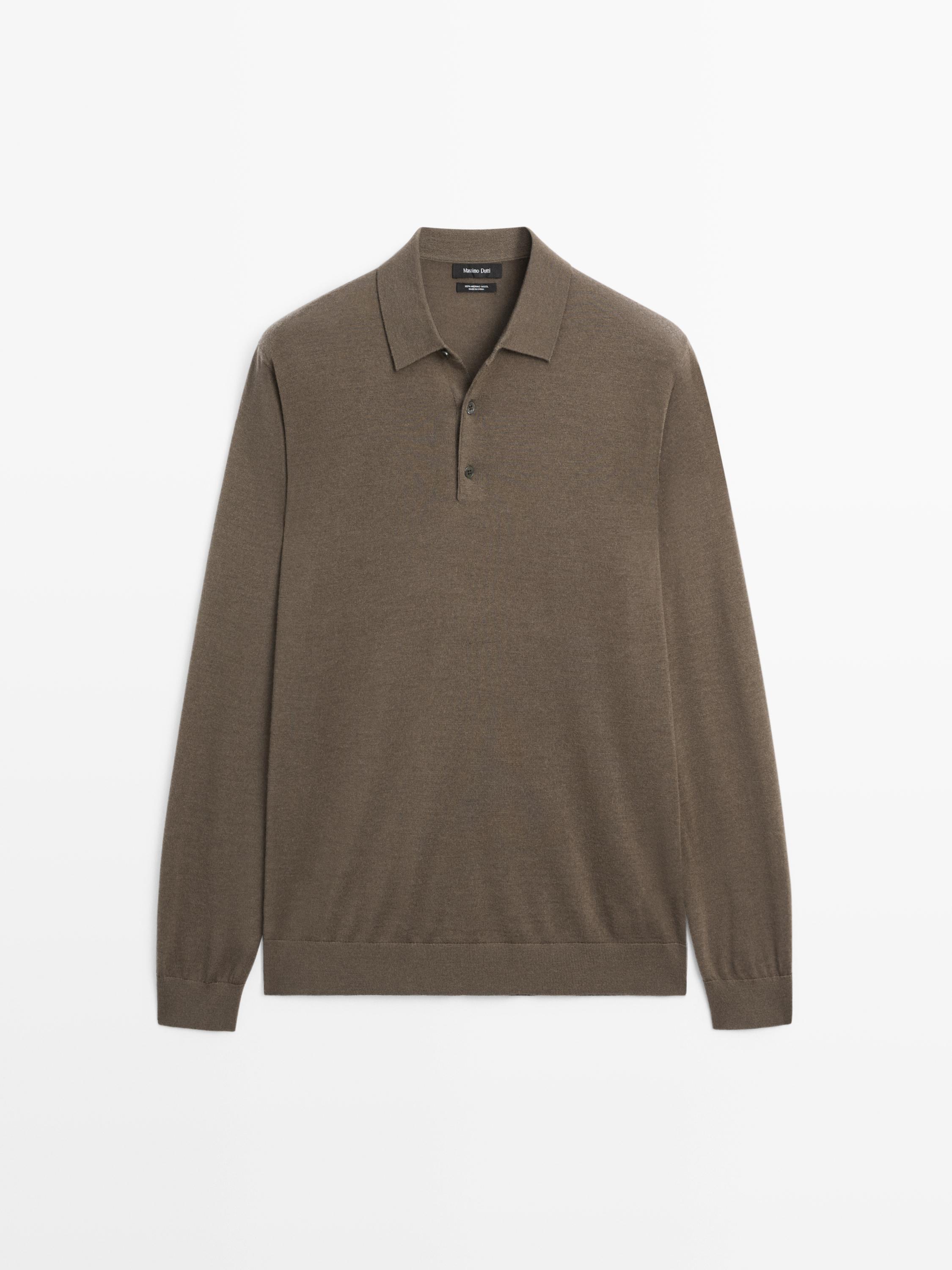 Merino wool knit polo sweater