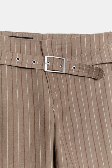 PANTALON FLARE À RAYURES AVEC BOUCLE - Marron / Écru de Zara - Image 5