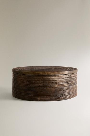 LARGE ROUND WOODEN BOX — Dark brown 1