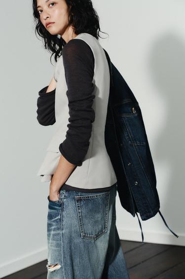 STRETCH COTTON TOP WITH POCKETS - Light grey by Zara - Image 3