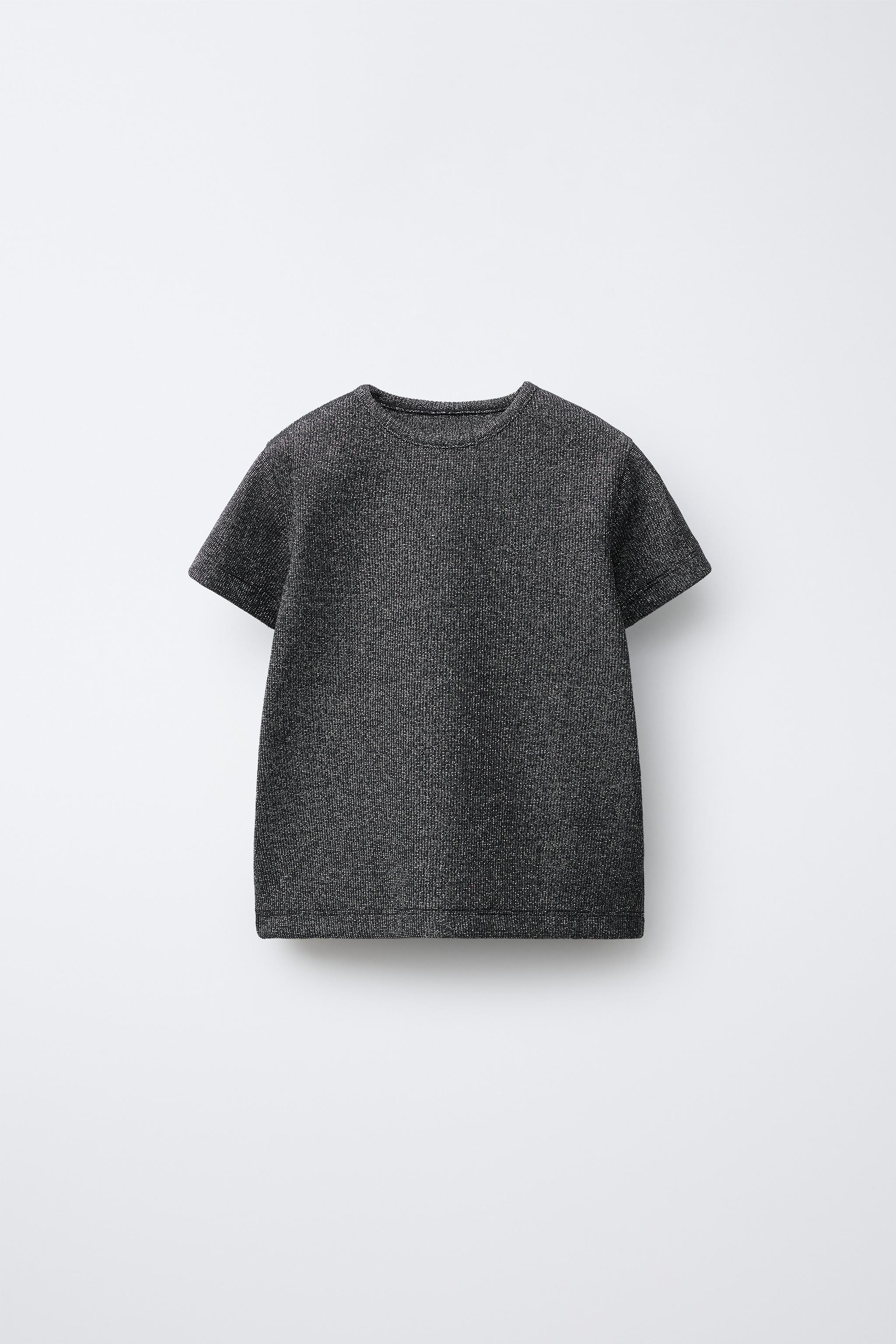 SHINY RIBBED T-SHIRT - Black / Silver | ZARA India