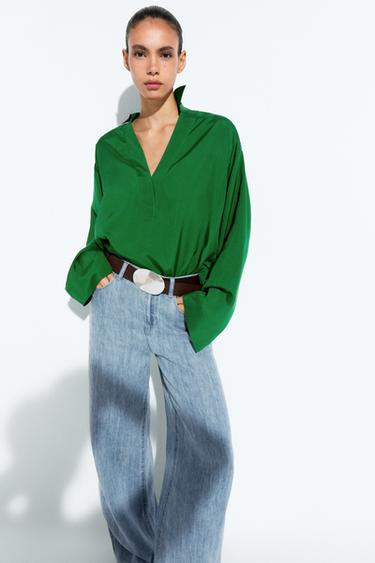 Long sleeve flowing polo shirt — Green 2