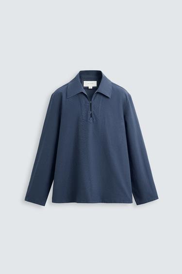 Zara WASHED SMOCK OVERSHIRT - Light indigo