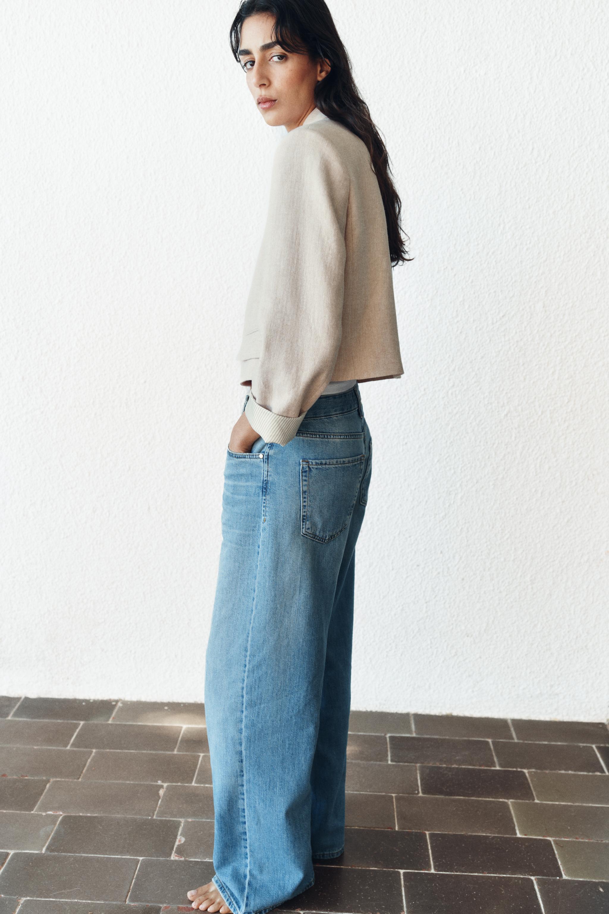 SHORT LINEN BLEND BLAZER WITH SHOULDER PADS