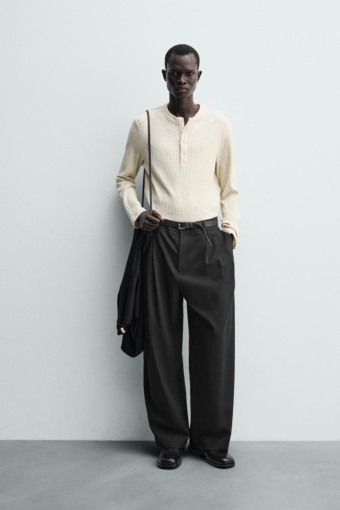 ТРИКОТАЖНАЯ РУБАШКА HENLEY В РУБЧИК ОТ ZARA