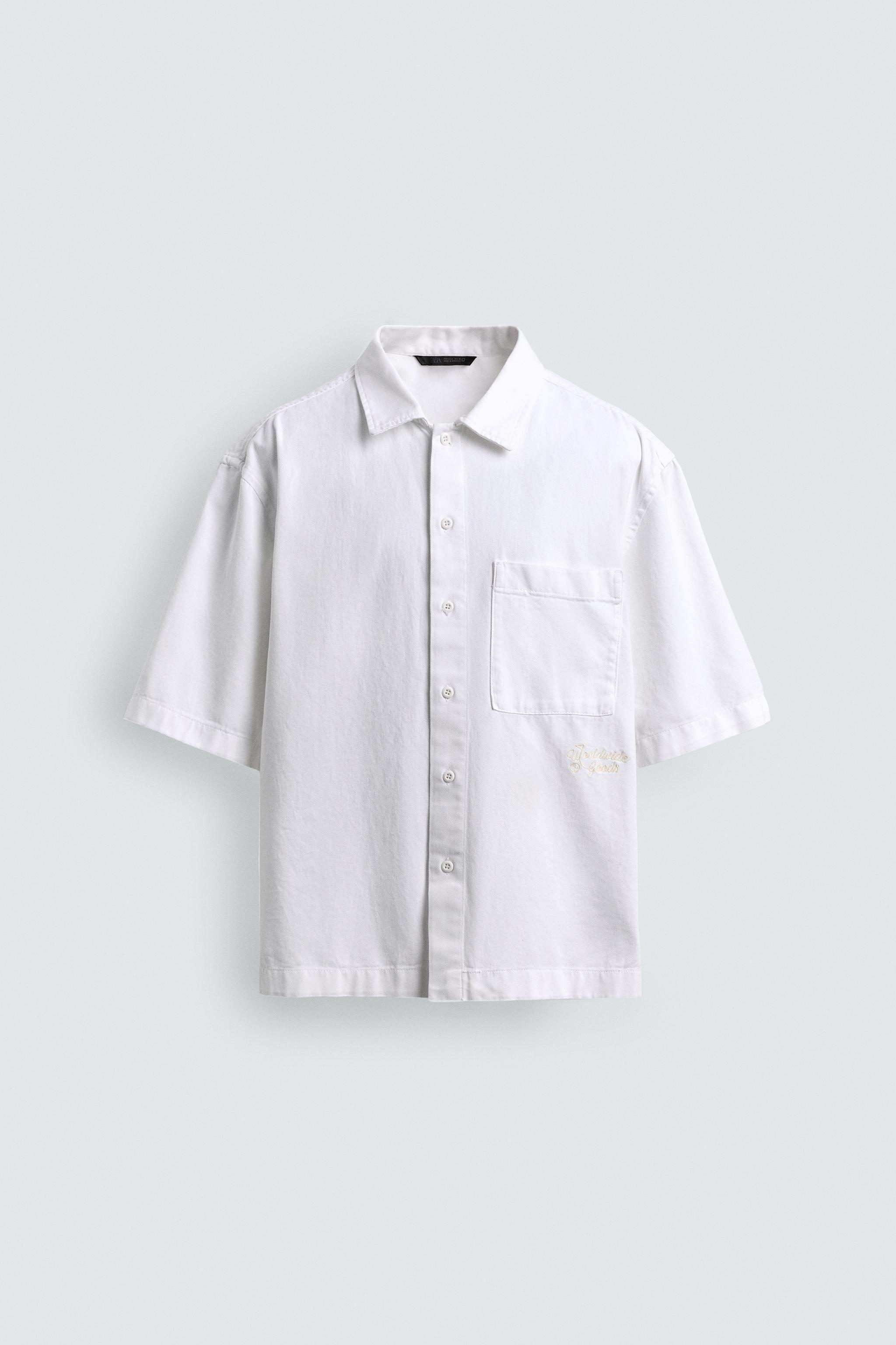 EMBROIDERED TEXTURED OVERSHIRT — White