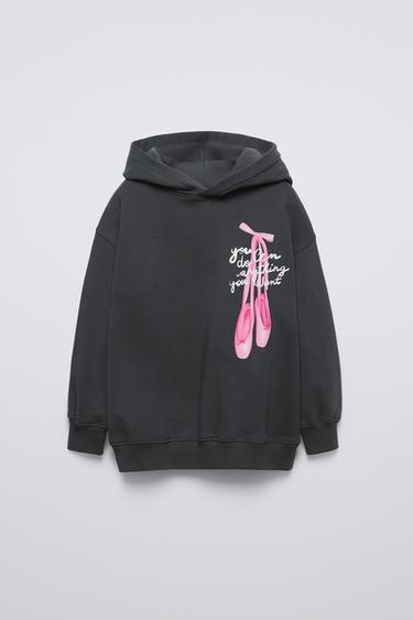 Zaras OVERSIZE-SWEATSHIRT MED HUVA BALLERINASKOR - Grå antracit