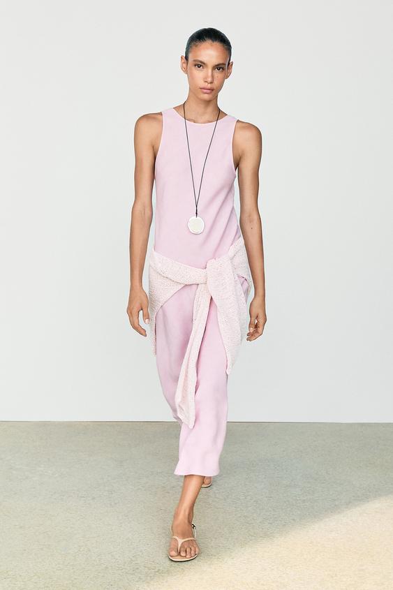 Zara Flowing linen-blend midi dress - Pastel pink - Image 0