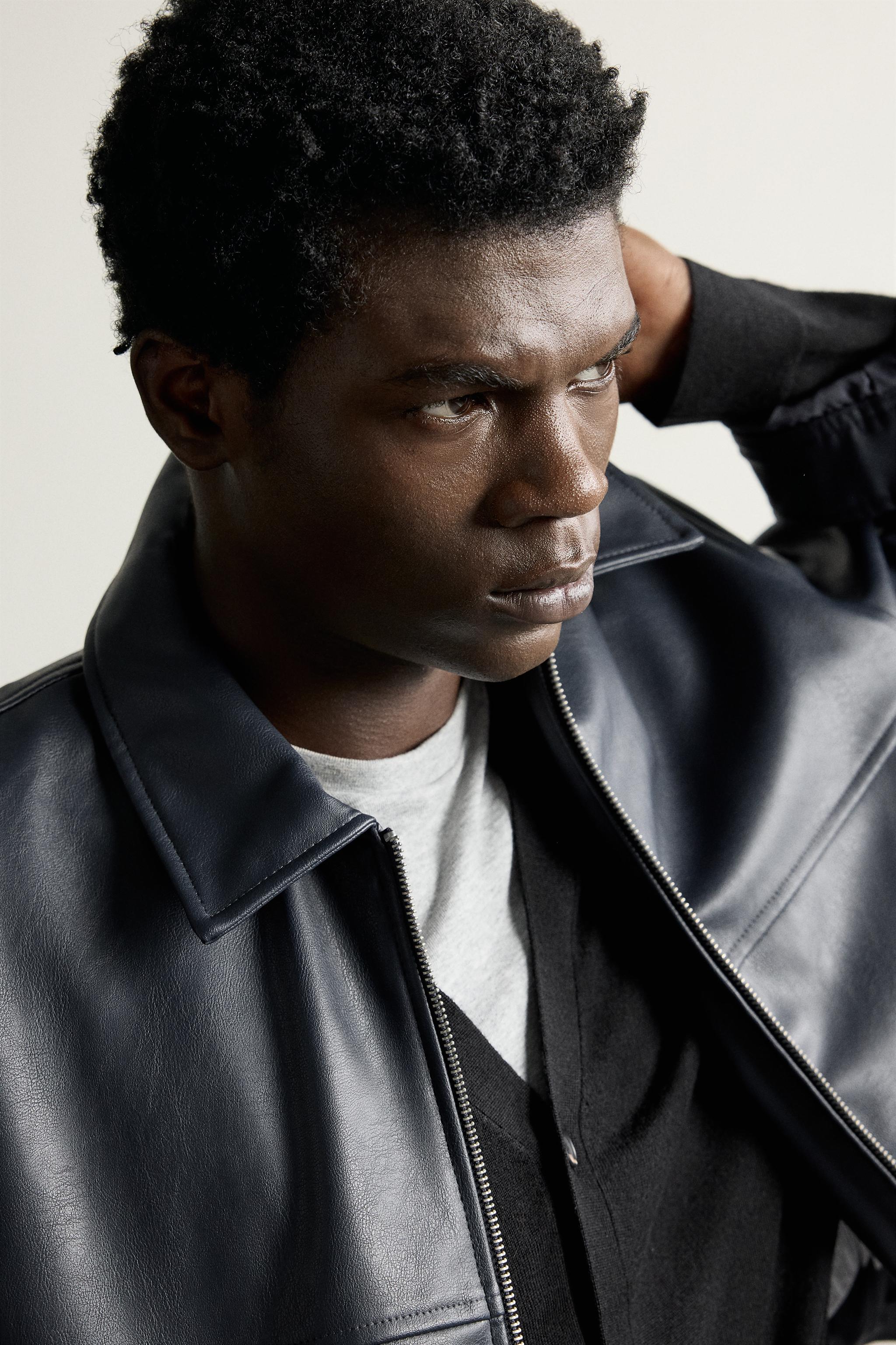 REGULAR FIT FAUX-LEATHER-EFFECT JACKET - Navy blue | ZARA United