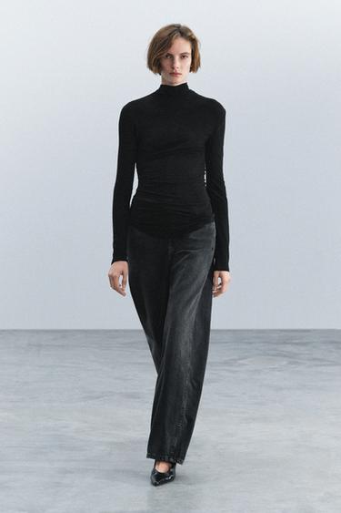 HIGH NECK RUCHED TOP - Black by Zara