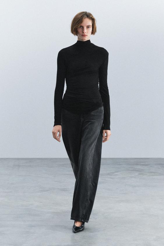 HIGH NECK RUCHED TOP - Black by Zara - Image 0