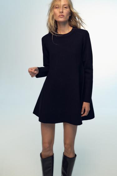 VESTIDO CURTO DE TRICÔ LISO - Azul-marinho da Zara