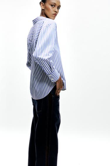 METALLIC THREAD STRIPED SHIRT - Blue/White by Zara
