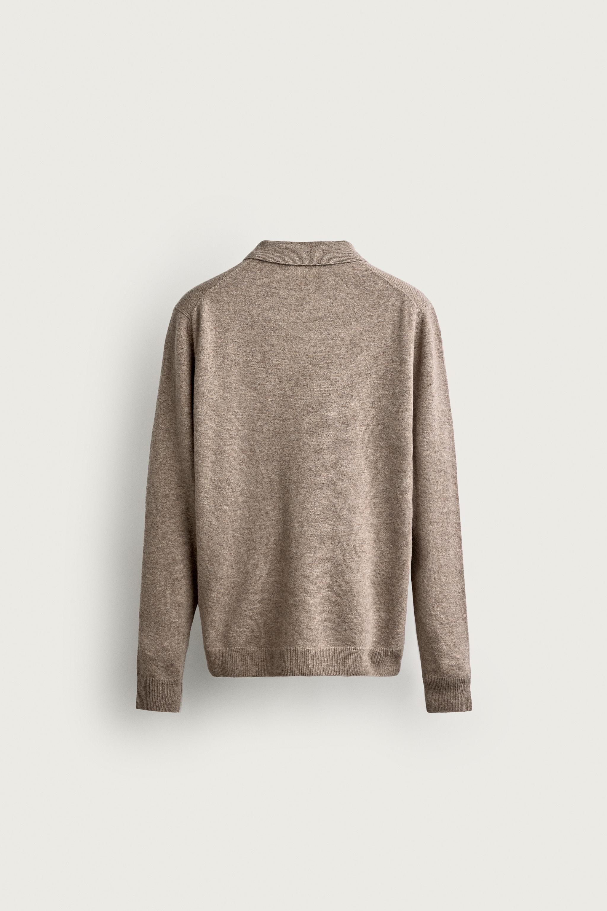 RELAXED FIT WOOL KNIT POLO SHIRT — Tan marl
