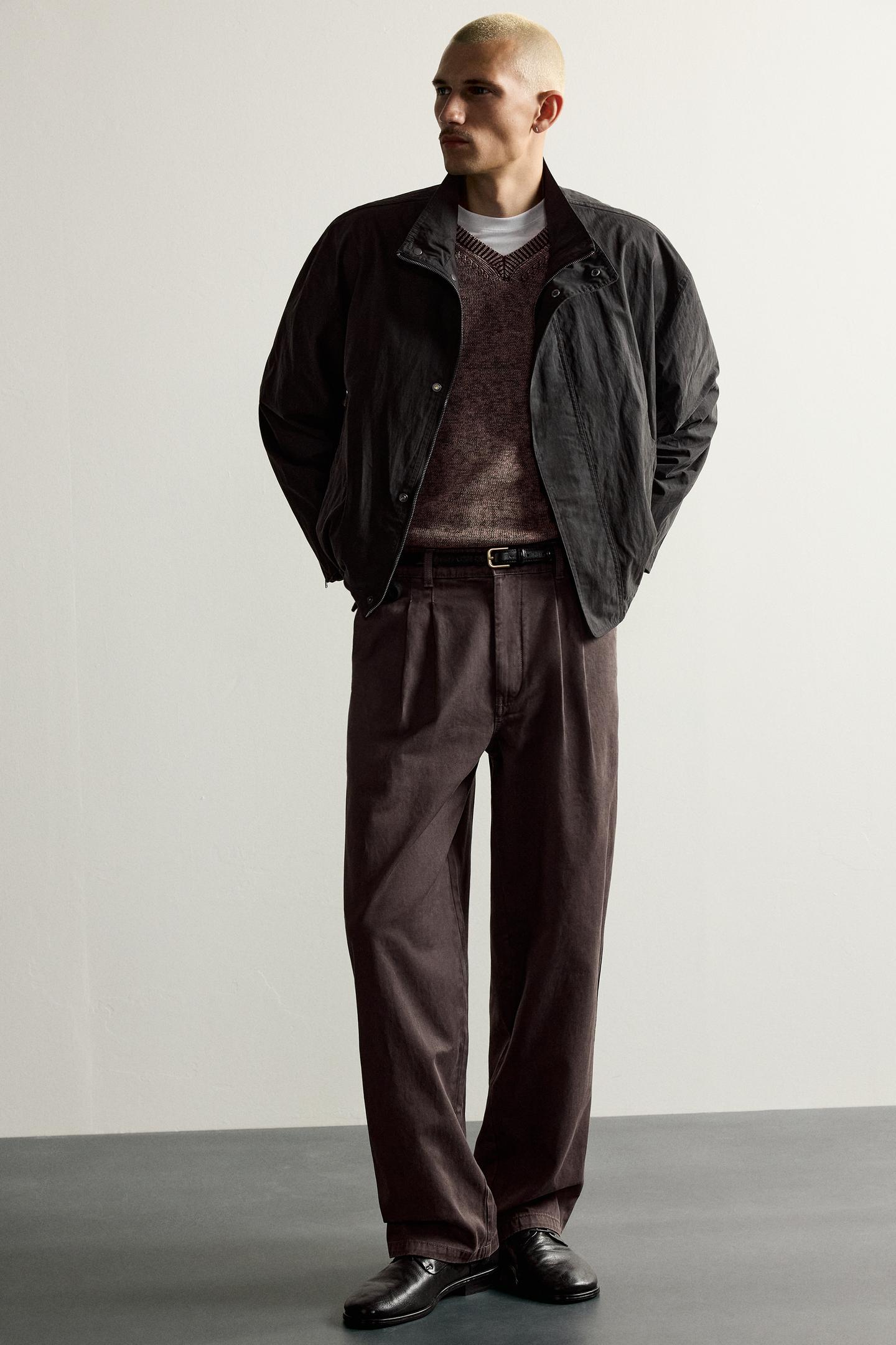 Мужские брюки Zara Washed Relaxed-Fit Pleated — фото 6